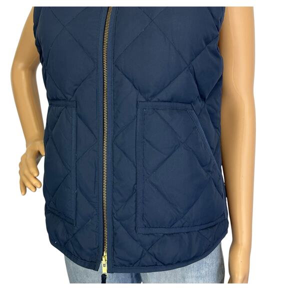 J. Crew Quilted Puffer Excursion Vest Navy Blue Two-Way Zipper 92465 Size S - Picture 9 of 11